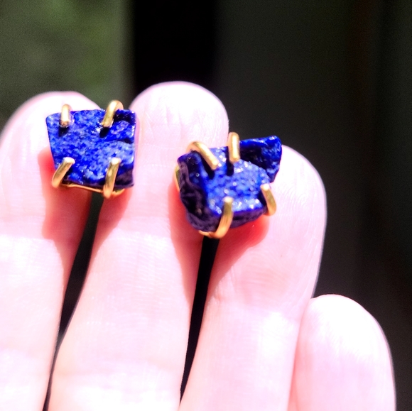 Lapis Lazule raw nugget studd earrings NEW! - Picture 7 of 10